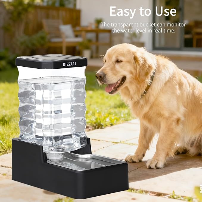 RIZZARI Stainless Steel Pet Water Feeder: 9L Large Gravity Waterer