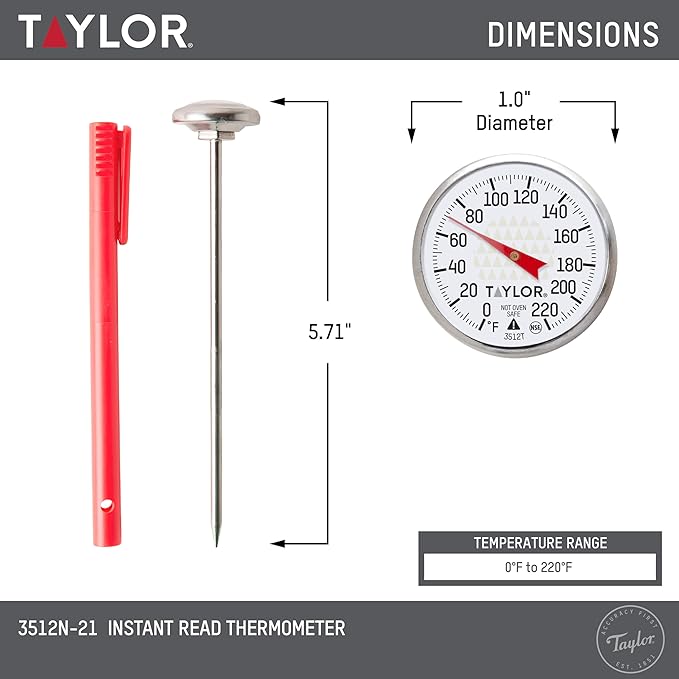 Taylor Instant Read Analog Meat Food Grill BBQ Cooking Kitchen Thermometer