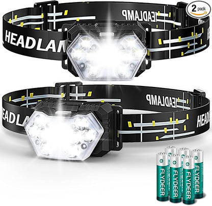 2000 Lumen 9 LED Headlamp 2 Pack, Ultra Bright Head Lamp with 6 Modes, IPX5 Waterproof Head Light, Lightweight Head Flashlight for Running Night-Walking Camping, 6 AAA Batteries Included