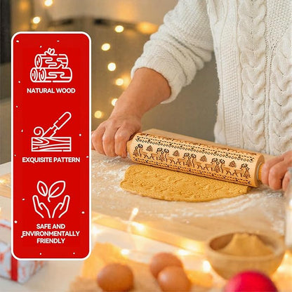 Stocking Stuffers Gifts for Women, Wooden Embossed Rolling Pin for Baking