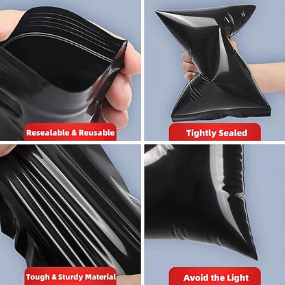 PABCK 100 Pieces Black Reclosable Zip Bags 5.1mil Thickness Poly Plastic Packaging Resealable Zipper Lock Closure Bag for Storage (1.97x8.7 inch)