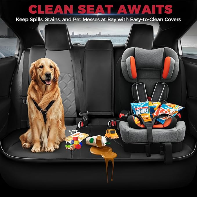 FREESOO for Toyota Corolla Seat Covers L LE XLE, LE Eco Sedan 2014 2015 2016 2017 2018 2019, Luxury Leather Seat Covers for Cars, Custom Fit Car Seat Covers, Waterproof Seat Cover, Black Gray Full Set