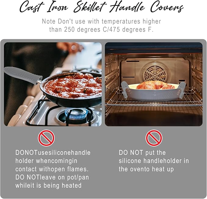 Joyhalo Cast Iron Skillet Handle Covers, 6 Pack Heat Resistant Silicone Pot Handle Sleeve Covers, Grey