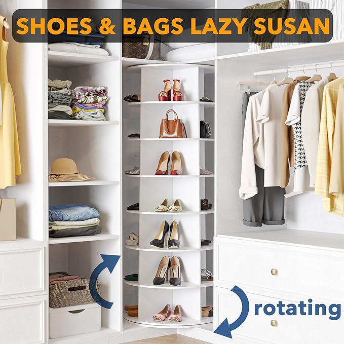 SpaceAid 7 Tier Rotating Shoe Rack Tower, Spinning Shoe Display Lazy Susan