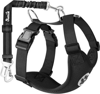 Lukovee Dog Car Harness Seat Belt, Adjustable Mesh Breathable Vest with Elastic Bungee Tether, Soft Padded 2-in-1 Safety Car Harness Seatbelt for Small Medium Large Dogs (Black,S)