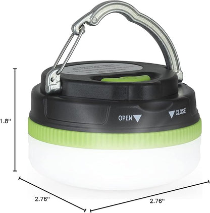 LUXPRO LP1503C Compact Hanging LED Lantern - Battery Powered Lantern - Camping Tent Light with Magnetic Base and Collapsible Carabiner Hook