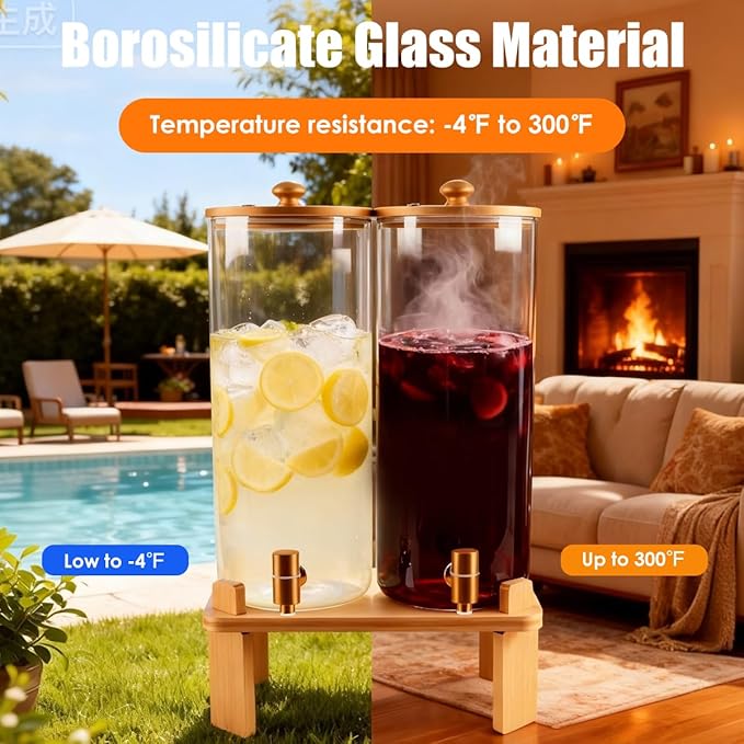 2 Gallon 2 Pack large Glass Drink dispenser