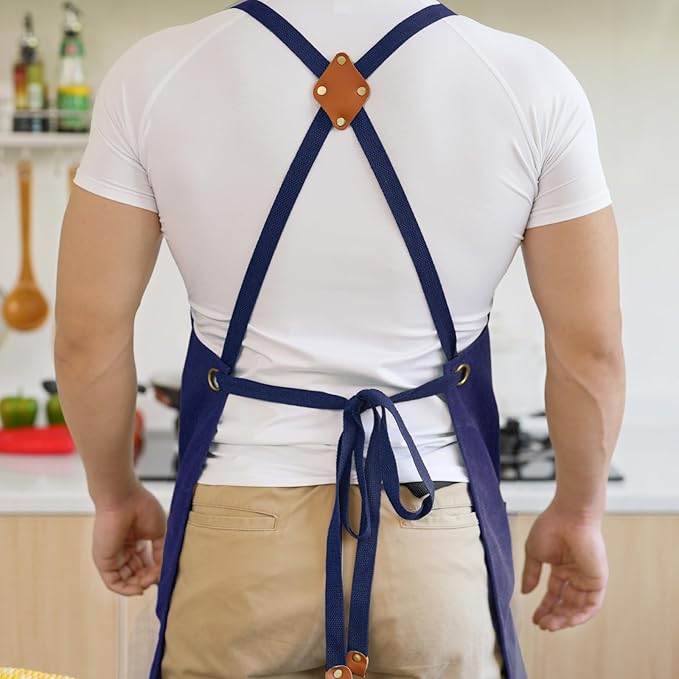Aoomzoon Canvas Aprons for Men Chef Apron, Work Apron - 16oz Heavy Duty Cross
