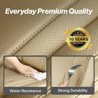 Coverland Custom SUV Car Seat Covers Front Seats for [2001-2007 Toyota Highlander] - Protector Car Seat Cover Water Resistant Leather Memory Form Back Support Seat Cushion [Front-Beige]