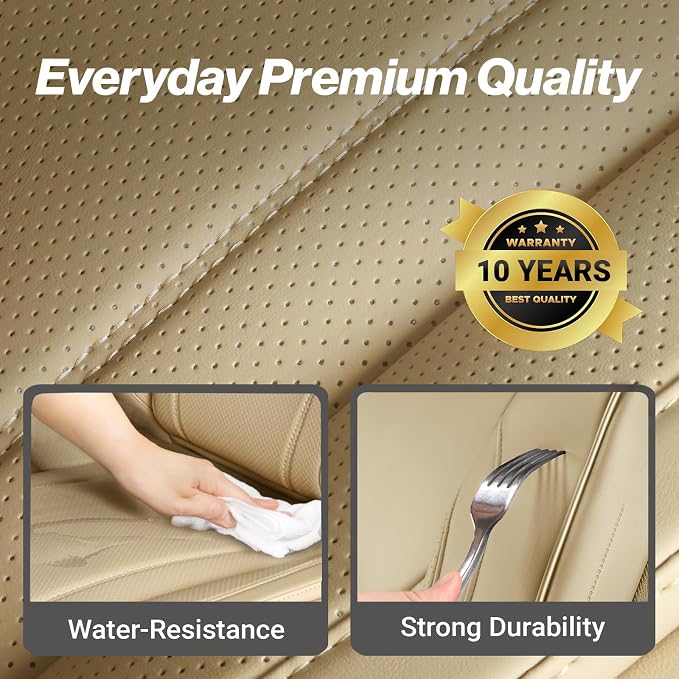 Coverland Custom Truck Car Seat Covers Front Seats for [2014-2021 Tundra CrewMax Bucket Seats] - Protector Car Seat Cover Water Resistant Leather Memory Form Back Support Seat Cushion [Front-Beige]