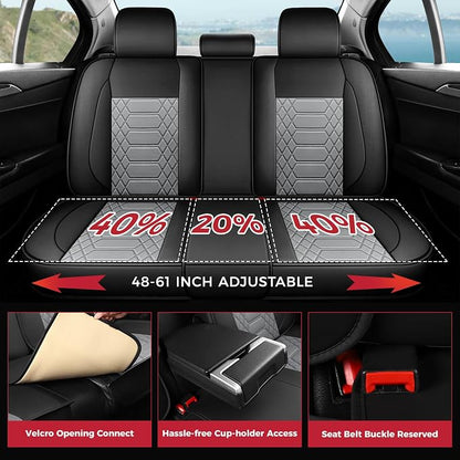 FREESOO Car Seat Covers Leather Seat Cover Full Set Automotive Seat Cover Protector Accessories Airbag Compatible Universal Fit for 5 Seats Black Grey