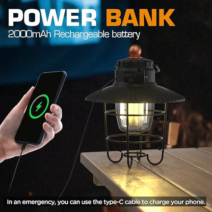 EverBrite LED Camping Lantern, USB C Rechargeable Lantern with 3 Light Modes, Vintage Outdoor Lanterns with Power Bank Function for Power Outages, Hurricane, Emergency, Fishing