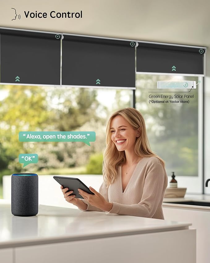 Yoolax Motorized Blinds with Remote, Automatic Window Shades Work with Alexa