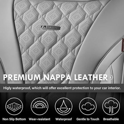 Coverado Leather Seat Covers, Car Seat Covers Full Set, Perforated Diamond Leather Car Seat Cover, Waterproof Car Seat Protector Seat Cushion, Universal 5 Seats Seat Cover Fit for Most Cars, Gray