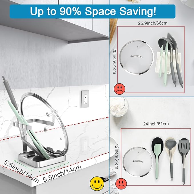 SOLEADER Pot Lid Holder While Cooking, 2 in 1 Stainless Steel Upright Spoon Rest