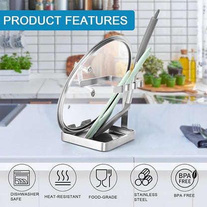 SOLEADER Pot Lid Holder While Cooking, 2 in 1 Stainless Steel Upright Spoon Rest