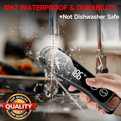 2025 Upgraded Meat Thermometer Digital-1 Second Instant Read Food Thermometer with Large LED Display-IP67 Waterproof Kitchen Thermometer for Grilling and Cooking for Oven, BBQ, Smoker, Candy, Turkey