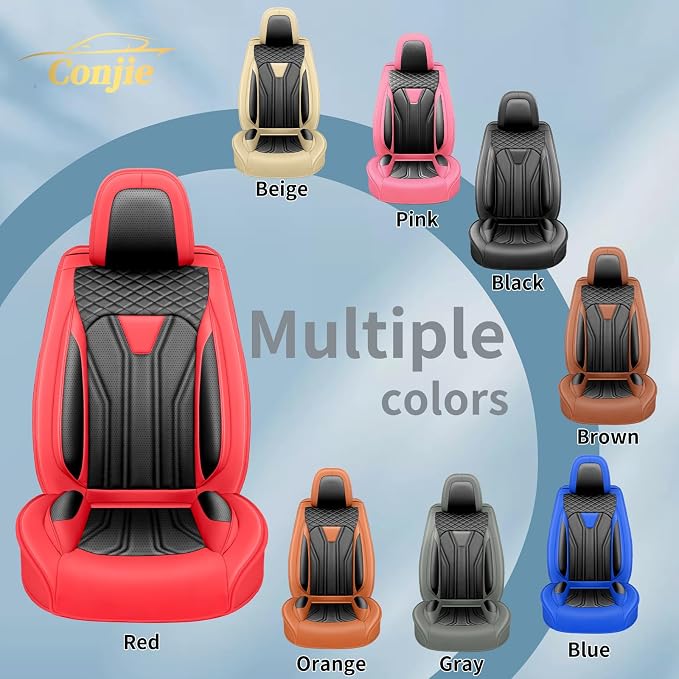 Fit Gladiator Car Seat Covers for Jeep Gladiator 2020-2025 2026 -Full Set Premium Leather, Waterproof & Breathable，All-Weather Seat Cushion Protecto & Airbag Compatible, 5 Seats Red & Black