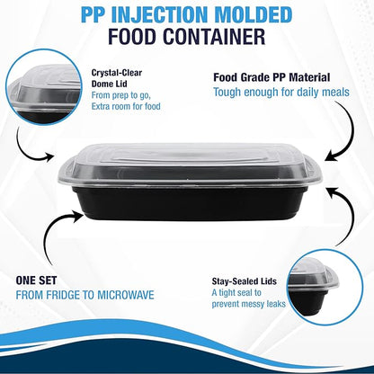 Ruthy's Outlet Meal Prep Containers W/Lids -Square Food Storage – BPA-Free| Stackable | Microwave | Freezer & Dishwasher Safe | Reusable Lunch Bento Box Portion Control & Planning (100 Pack, 32 oz)