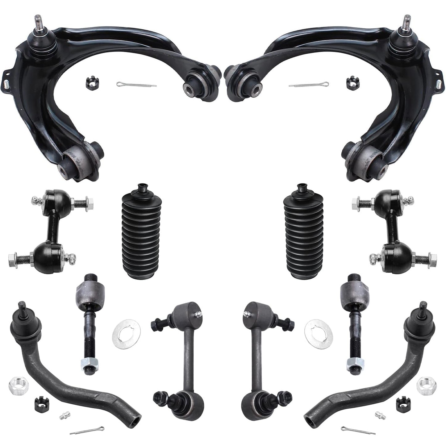 Detroit Axle - 12PC Front Upper Control Arms, Sway Bars, Inner and Outer Tie Rods w/Boots Replacement for 2004-2008 Acura TSX -
