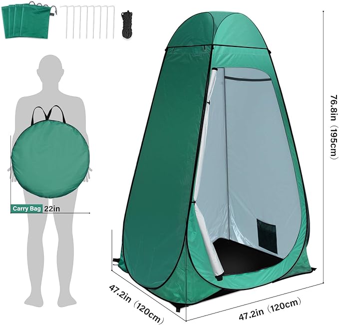 anngrowy Shower Tent Pop-Up Privacy Tent Camping Portable Toilet Tent Outdoor Camp Bathroom Changing Dressing Room Instant Privacy Shelters for Hiking Beach Picnic Fishing Potty, Extra-Tall, UPF 50+