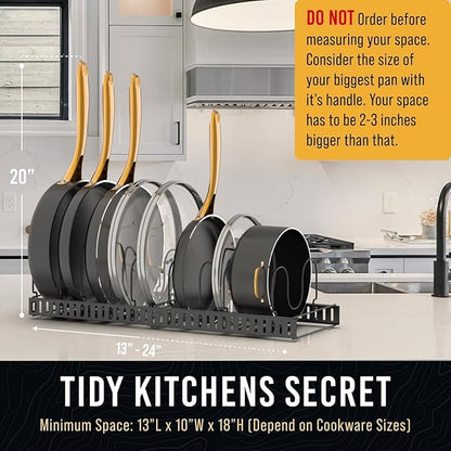 Norcalway Adjustable Bakeware Pots and Pans Organizer Under Cabinet, 14