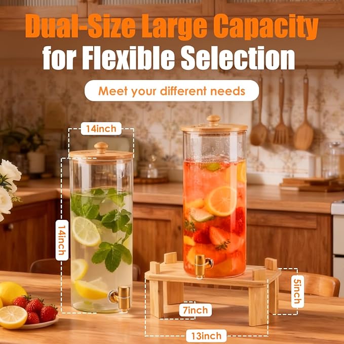 2 Gallon 2 Pack large Glass Drink dispenser