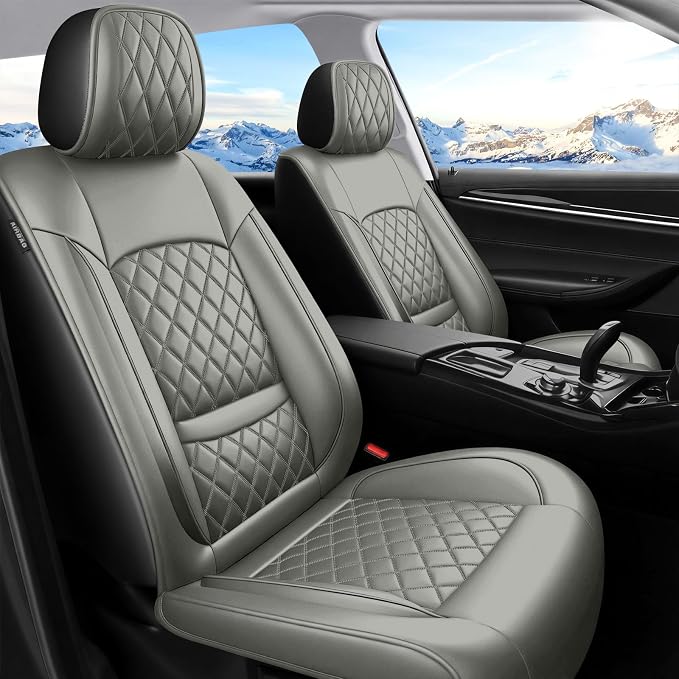 Car Seat Covers Compatible with Hyundai Elantra 2017-2025 2026 - Full Set 5 Seats Luxury Leather All-Weather Seat Cushions & Protectors, Waterproof & Breathable, Airbag Compatible (Gray)