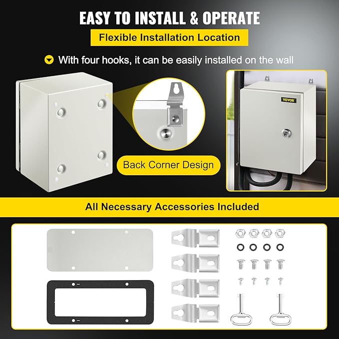 VEVOR NEMA Steel Enclosure, IP66 Waterproof & Dustproof, Outdoor/Indoor