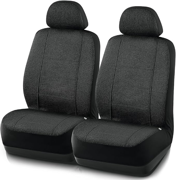 Road Comforts Car Seat Covers for Front Seat, Low Back Heavy Duty Breathable Flax Seat Protector, Airbag, Not Seat Belt Compatible, Washable Seat Cover Fits for Most Cars, Trucks, SUVs, Vans Black