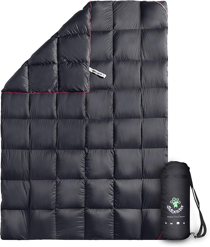4Monster Down Camping Blanket - Outdoor Travel Quilt Puffy 650 Fill, Packable, Lightweight,Wind & Waterproof | Ideal for Stadium, Backpacking,Picnics, Beach and Hiking