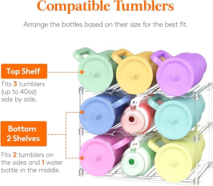 Lifewit Stackable Bottle Storage Organizer, Large Slot Water Bottle Tumbler Cup