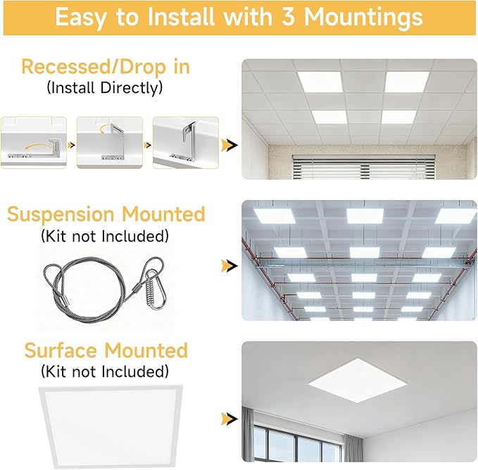 2 Pack 1x4 LED Flat Panel Light Drop Ceiling Office Fixture, Surface Mount Drop