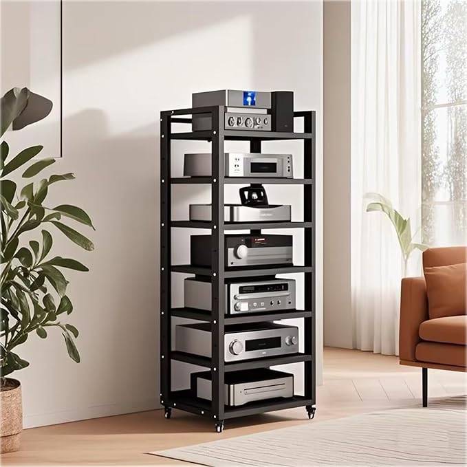 Dernoing 7 Tier Audio Rack Tower, CD Record Player Stereo Receiver AV Equipment