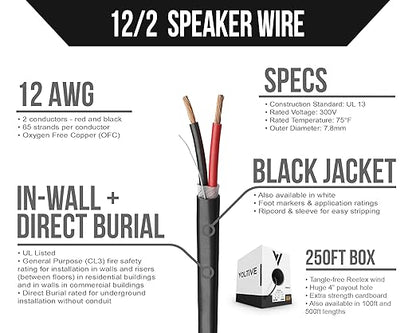 Voltive 12/2 Speaker Wire, in-Wall CL3 & Direct Burial, 250ft