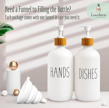LOOCHICA 2 Pack White Glass Soap Dispenser Set