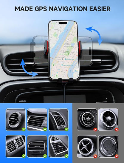 MOKPR Wireless Car Charger, 15W Auto Clamping Car Charger Dash Windshield Air Vent Phone Holder Compatible with iPhone 16 15 14/13/13 Pro/12 pro/12/11/X/8, Samsung S24/S23/S22, red