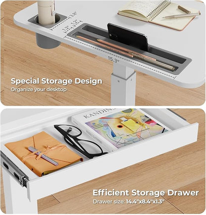 Mobile Standing Desk with Drawer, Portable Laptop Cart on Wheels, Height