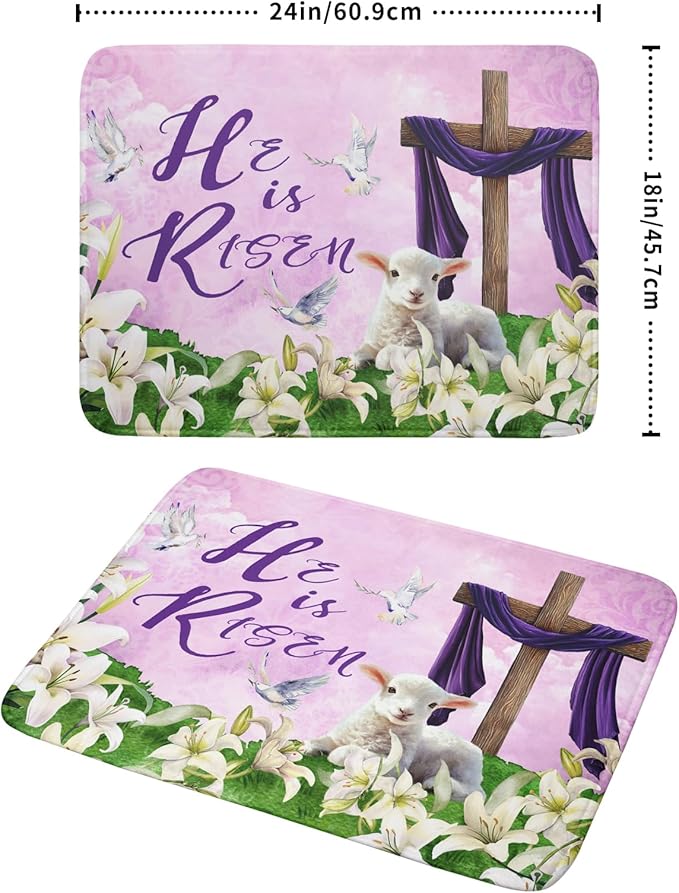 Giwawa Easter Purple Dish Drying Mat, He is Risen Cross Lamb Floral Dish
