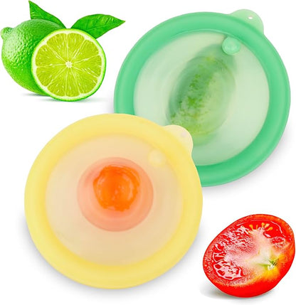 Silicone Reusable Vacuum-Seal Storage Containers for Fridge,Fresh Fruit,Vegetables,Garlic,Onions,Lemons,Potatoes,Meat,for Microwave Oven Heating,Freezer,Dishwasher,Avocado Saver,Tomato Holder,2 Pack