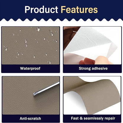 Zenyao Leather Repair Patch Tape - Self Adhesive Leather Repair Kit for Car Seat Furniture, Heavy Duty Vinyl Repair Patch for Couch Sofa, Waterproof for Rips Scratches Tears, 3x60 Inch Roll, Beige