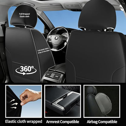 Car Seat Covers Compatible with Hyundai Equus 2011-2016 - Waterproof & Breathable Luxury Leather All-Weather Seat Cushions Protectors, Airbag Compatible, Only 2 Front seat Covers (Black)