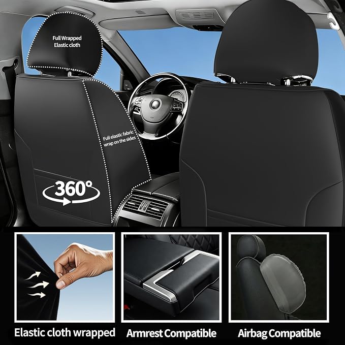 Car Seat Covers Compatible with Hyundai Venue 2020-2025 2026 - Waterproof & Breathable Luxury Leather All-Weather Seat Cushions Protectors, Airbag Compatible, Only 2 Front seat Covers (Black)