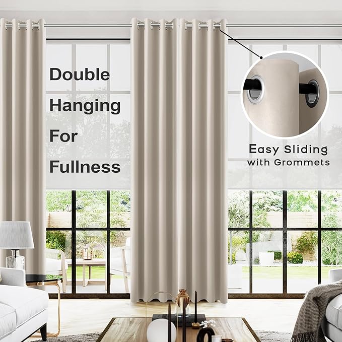 KOUFALL Neutral Taupe Blackout Curtains 96 Inches Long