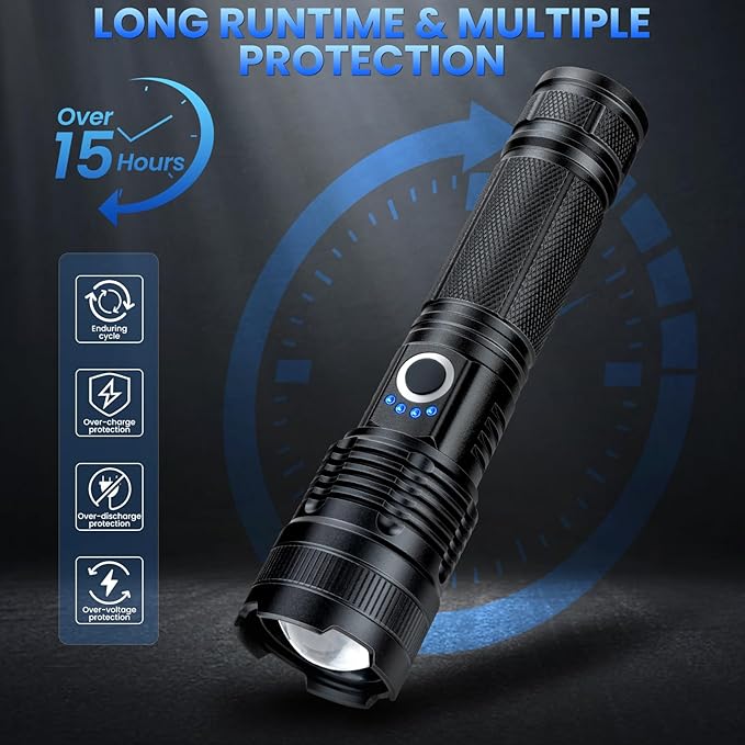 Rechargeable LED Flashlights High Lumens, 99,000 Lumens Super Bright Flashlight, Adjustable Handheld Flashlight with 5 Modes, Brightest Waterproof Flash Light for Home Camping(2 Packs)
