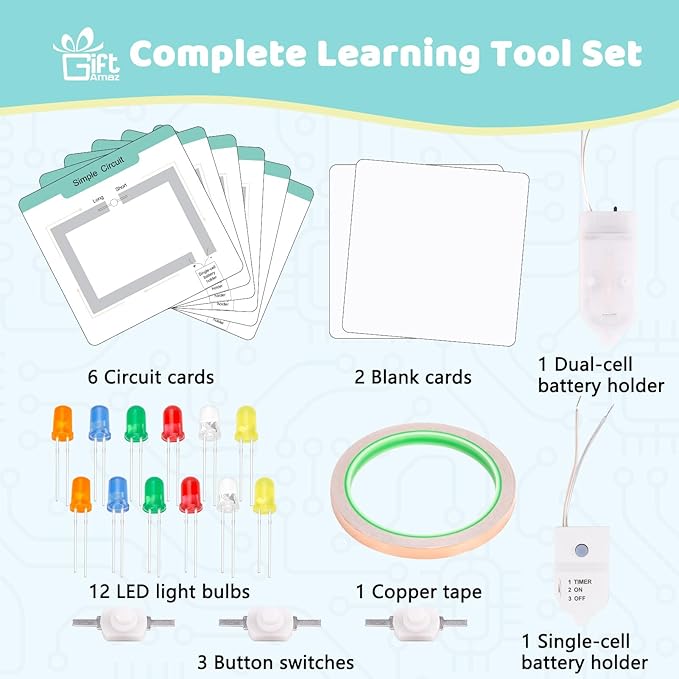 Paper Circuits Kit for Kids, STEM Electric Circuit Kit, Child-Friendly Paper Circuit Board, Led Light Diodes, Copper Foil Tape, Educational STEM Toys Science Experiments Kit for Kids 8-12
