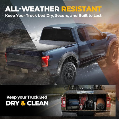 Auto Dynasty Soft Tri-Fold Truck Bed Tonneau Cover Compatible with 2004-2014 Ford F-150 5.5Ft/66Inch Fleetside Bed, Matte Black Soft Vinyl Top