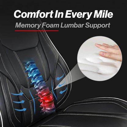 Coverland Custom Truck Car Seat Covers Front Seats for [2017-2025 F150 Raptor Super, SuperCrew Cab] - Protector Water Resistant Leather Memory Form Seat Cushion [Front - Black with White Stitching]