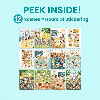 CUPKIN Sticker Book for Kids 2-4, 500+ Kids Stickers, Let's Go to School 12 Coloring Pages 12 Side by Side Scenes, Fun Toddler Travel Activity Coloring and Sticker Books for Ages 4-8 + 8-10