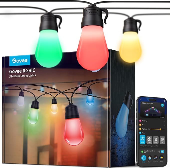 Govee Smart Outdoor String Lights H7029, 24ft RGBIC Outdoor Lights